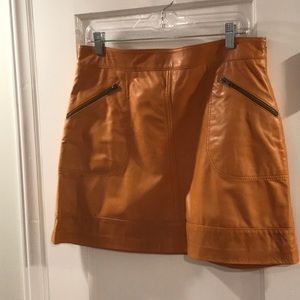 Caramel leather mini skirt